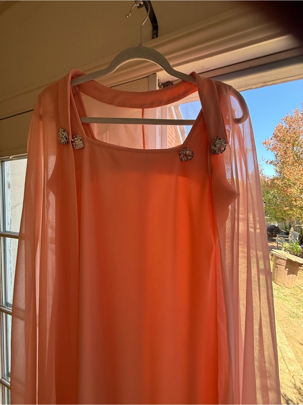 Vintage Peach Sheer Cape Evening Dress - Picture 3 of 4